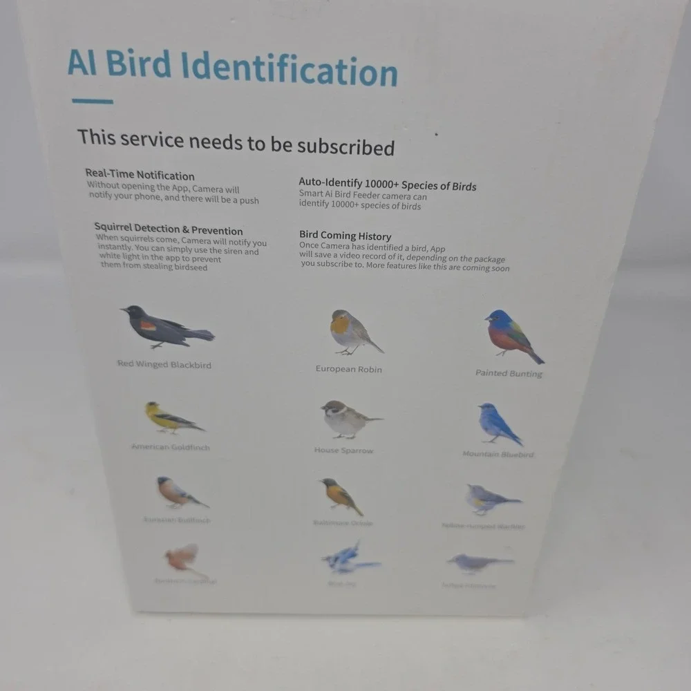 BROAIMX FHD Smart Bird Feeder Cam Solar Powered AI Identification IP65